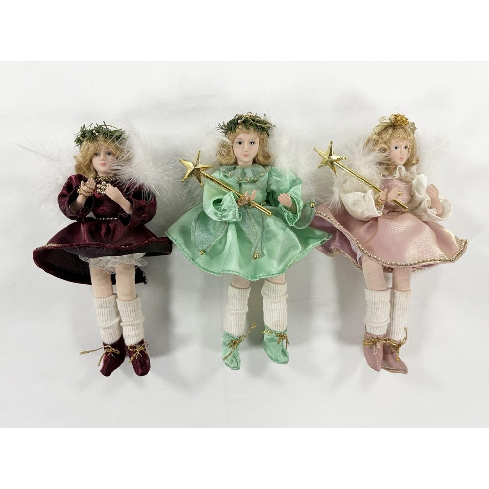 Vintage 90s Christmas Angel Fairy Shelf Sitter Ornament Doll Lot of 3 Bendable - Picture 2 of 7
